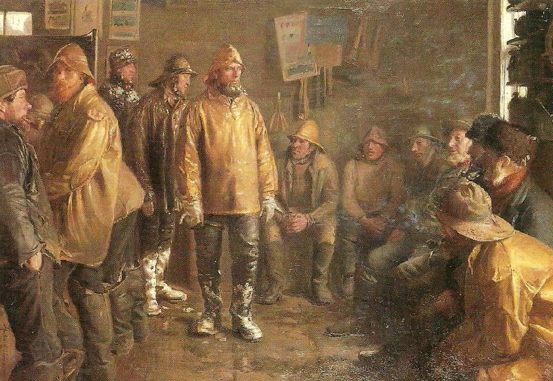 Michael Ancher i kobmandens bod en vinterdag, nar der ikke fiskes France oil painting art